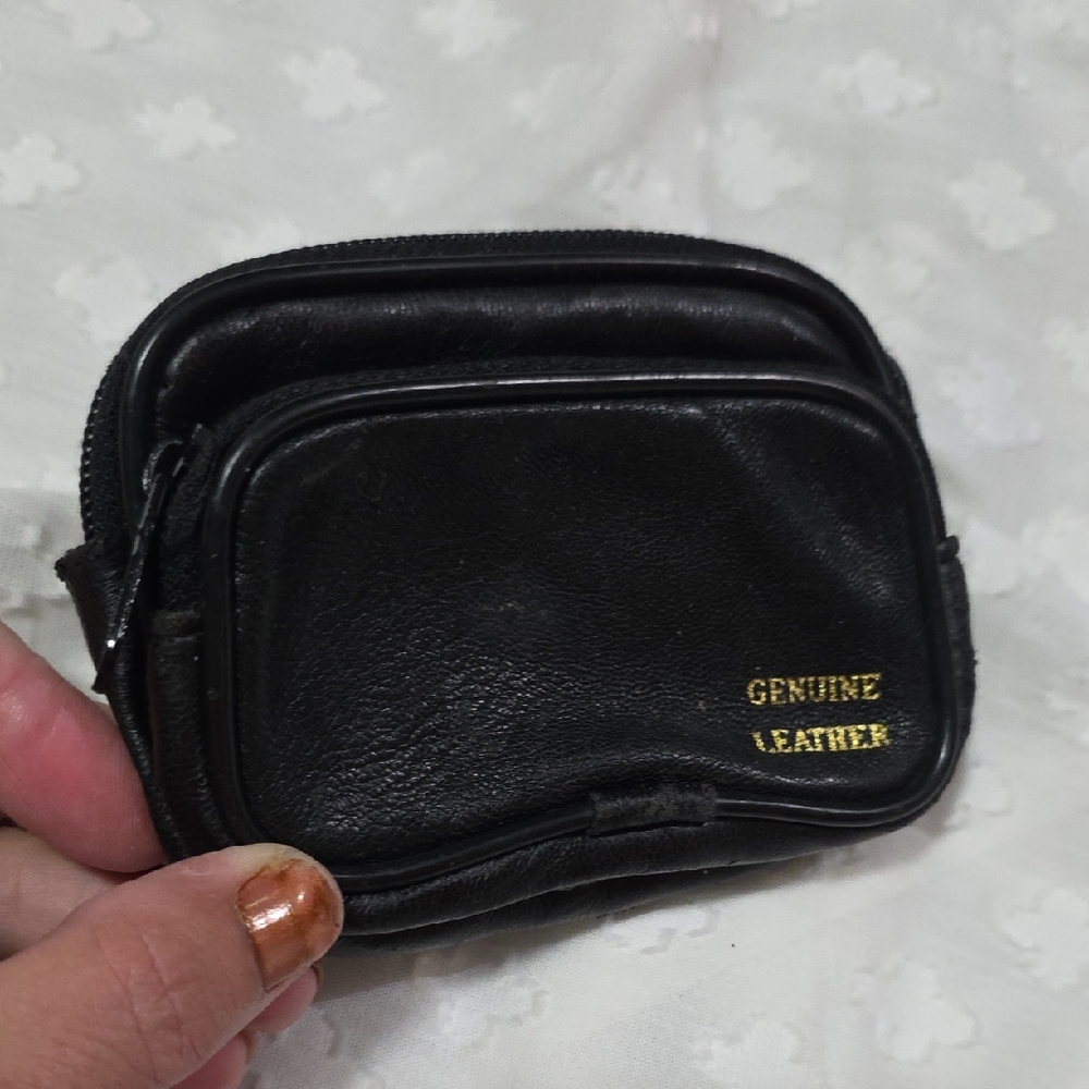 Vtg Genuine Leather Mini Belt Loop pouch 2 Zip Pockets EUC